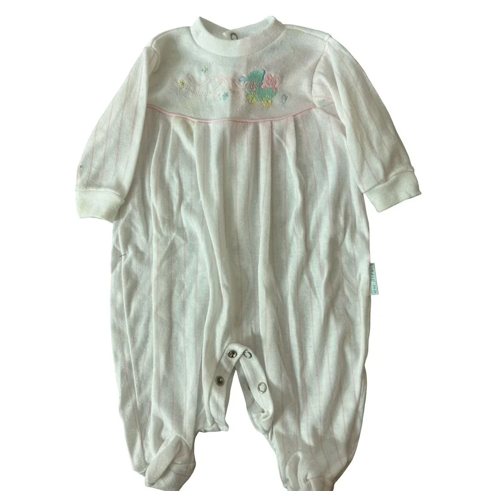 VTG Little Me 12-17lbs 3-6 months pink white sleeper usa made infant girl